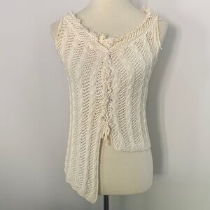 Crochet Knit Sleeveless Asymmetrical Ivory Top